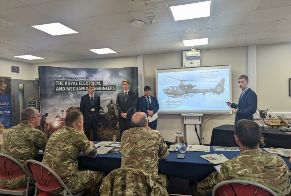 Engineering student Joseph Payne presents to the REME judges