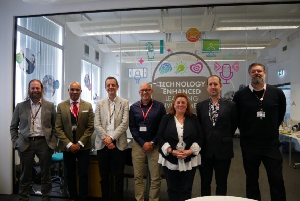 Matt Clack, Group Head of Digital Education Development and AI, Robin Ghurbhuran, UK Managing Director, Further Education and Skills, Nations, Advice and Training at JISC, Jonathan Adams, Chief Strategy Officer, Michael Norma, Customer Relations Manager at Jisc, visited the Kings Road at JISC, Kim Blanchard, Interim Group Director of Digital Education and AI, Patrick Kelly-Goss, Group Innovation and AI Specialist and Marc Challans, Group Head of Learning Environments